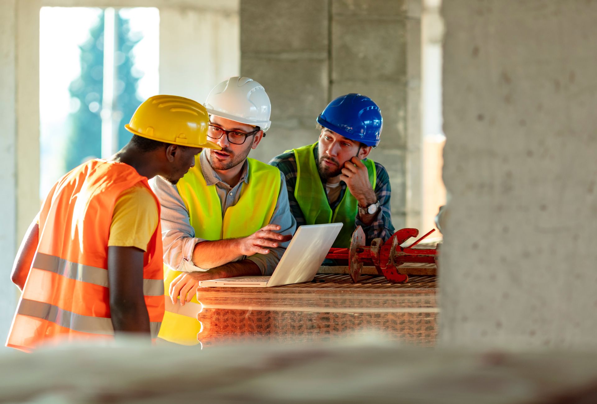 Construction crew in site meeting